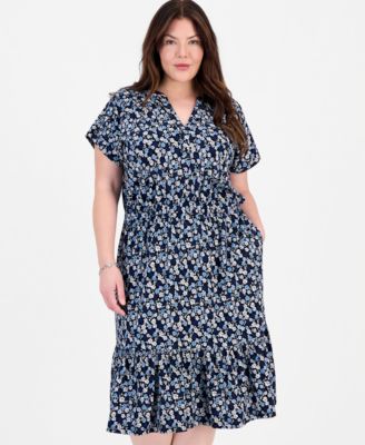 Plus Size Floral Flared Knit Midi Dress