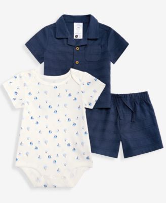 Baby Boys' 3M-24M Resort Cotton Shirt, Bodysuit & Shorts, 3-Piece Set