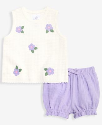 Baby Girls' 3M-24M Cotton Embroidered Crochet Top & Shorts, 2-Piece Set