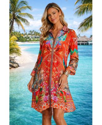 Women's Midi Summer Dress with Collared Neck, Short Sleeves, and Side Slits