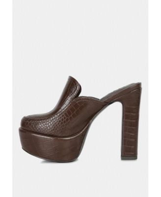 BAUHAUS Womens Croc Pattern Heeled Platform Mules