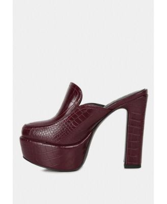 BAUHAUS Womens Croc Pattern Heeled Platform Mules