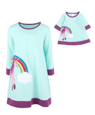 Big Girls 6-14 Matching Doll Long Sleeve Cotton Crew Neck A-Line Dress