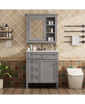 30'' Bathroom Vanity Set with Mirror Cabinet, Solid Wood & MDF, Soft Close Drawers, Ample Storage for Modern Bathrooms