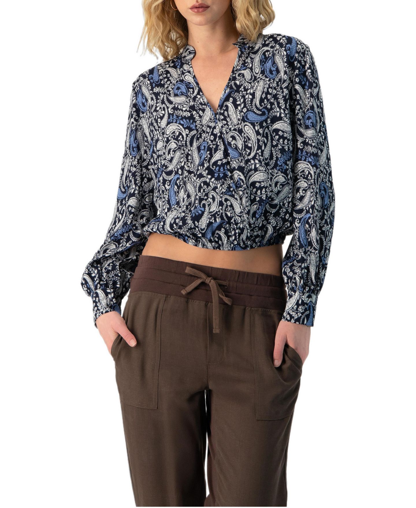 Женская блузка Ivonne Long Sleeve Paisley V-Neck, цвет: Тёмно-синий — фото 1