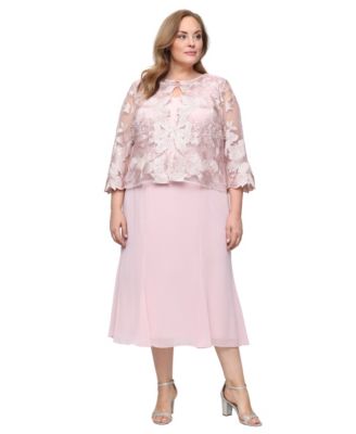 Plus Size A-Line Dress with Lace Mock Jacket
