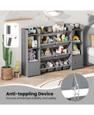 Large Kids Storage Organizer with 8 Bins and Bookshelf