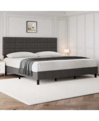 Platform Bed Frame, Linen Upholstered King Bed Frame, Wooden Slats Support, No Box Spring Needed, Noise-Free