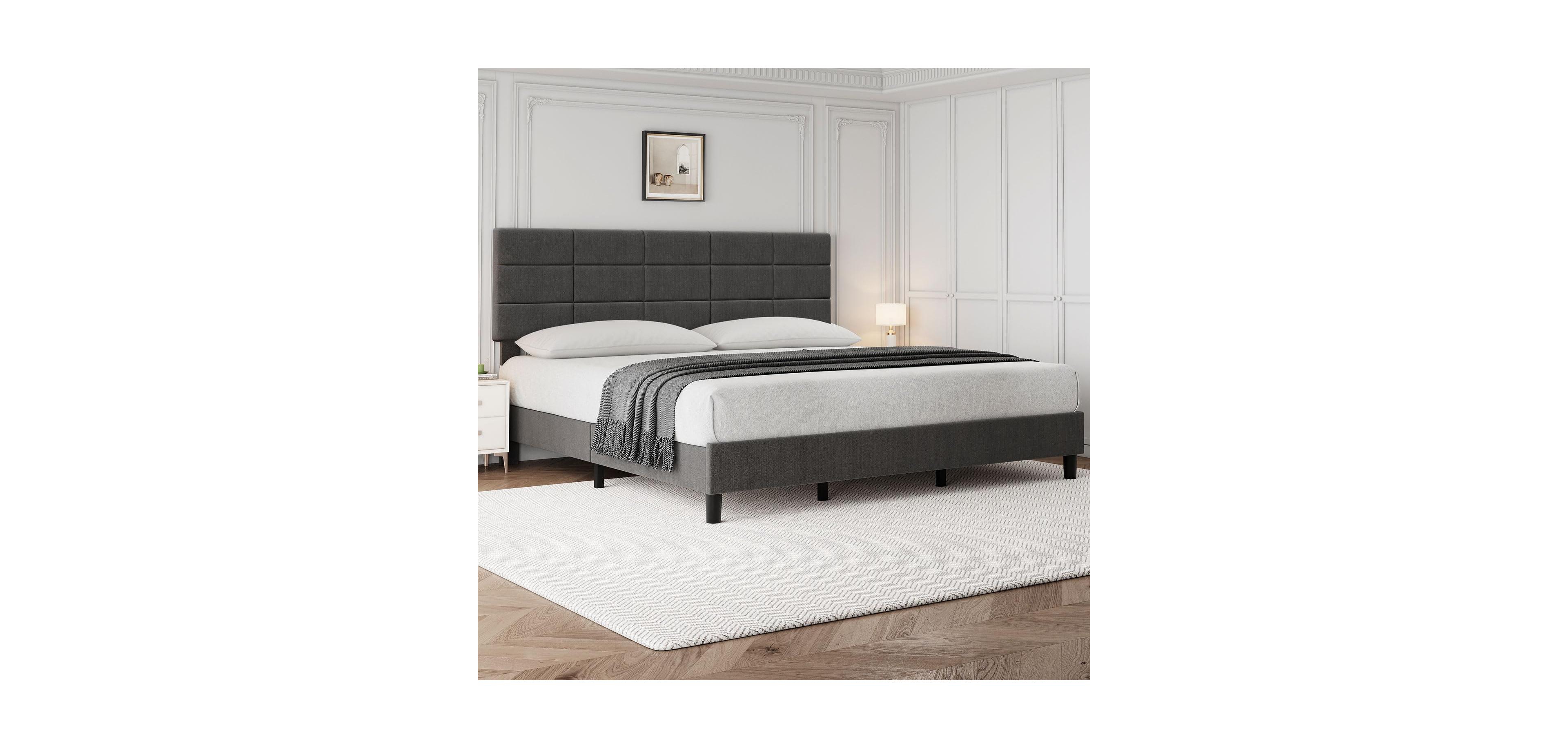 Gaomon Platform Bed Frame, Linen Upholstered King Bed Frame, Wooden Slats Support, No Box Spring Needed