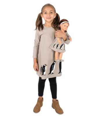 Big Girls 6-14 Matching Doll Long Sleeve Cotton Crew Neck A-Line Dress