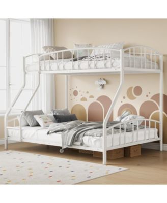 Bunk Bed Twin Over Full with Ladder and Arched Guardrail, Heavy Duty Bunkbeds Frame with Sturdy Steel Slats Support for Kids Boys Girls