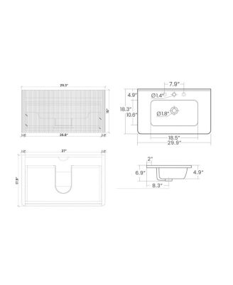 30 Floating Bathroom Vanity with Integrated Ceramic Sink,  Wall Mounted Bathroom Vanity without Faucet, Pre-assembled