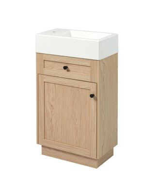 18.5" Rustic Bathroom Vanity with Resin Sink, Soft Close Door & Adjustable Shelf for Small Spaces