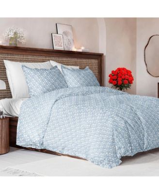 Floral Duvet Cover Set with Pillow Sham, Zipper Closure & Corner Ties