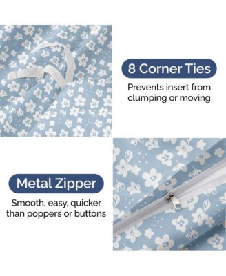 Floral Duvet Cover Set with Pillow Sham, Zipper Closure & Corner Ties