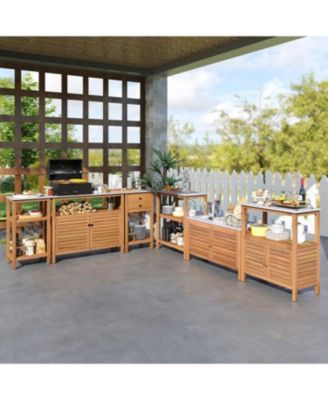 Acacia Wood Outdoor Potting Bench with Storage & Louvered Doors