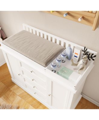 Changing Table Dresser with 4 Drawers and 2 Doors, Nursery Dresser Diaper Changing Station for Baby