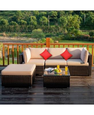 5PCS Rattan Sectional Sofa Set Patio Furniture Set w/ Cushion Pillow