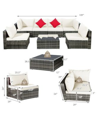 7PCS PE Rattan Patio Sectional Sofa Conversation Set w/ Cushions