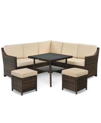 6PCS Rattan Patio Sectional Sofa Set Cushioned Conversation Furniture Set