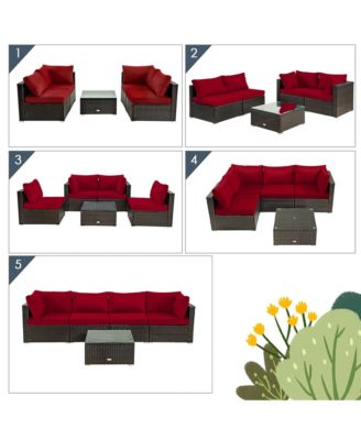 5PCS Rattan Patio Conversation Set Sofa Furniture Set w/ Cushions