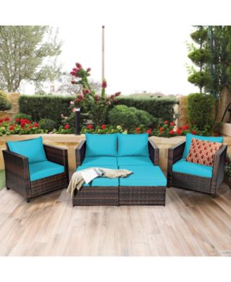 5PCS Outdoor Patio Rattan Conversation Sofa Furniture Set w/ Cushions