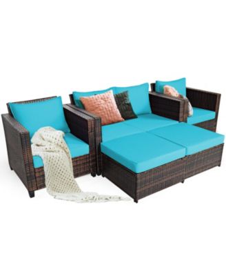 5PCS Outdoor Patio Rattan Conversation Sofa Furniture Set w/ Cushions