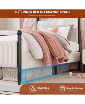 Twin Bed Frame Upholstered Velvet Headboard Corduroy Fabric Wooden Slats Heavy Duty Platform Bed