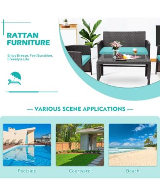 8PCS Patio Conversation Set Outdoor Rattan Furniture Set w/ Cushions