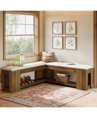 L Shaped Corner Bench, Farmhouse Breakfast Nook Bench with Removable Seat Cushion