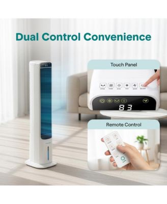 Portable Evaporative Air Cooler Tower Fan Detachable Water Tank, 60° Oscillation, 3 Modes, 4 Ice Packs & Remote Control, White