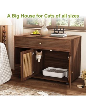 Cat Litter Box Enclosure - Stylish Cabinet on Wheels with Drawers for Easy Movement and Storage