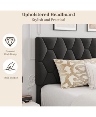 Platform Bed Frame with Adjustable Upholstered Headboard, Modern Bed Frame with Wooden Slats Support & Triangular Feet