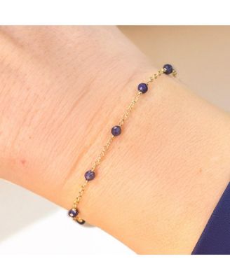 Blue Sapphire Bead Chain Bracelet 14K Gold