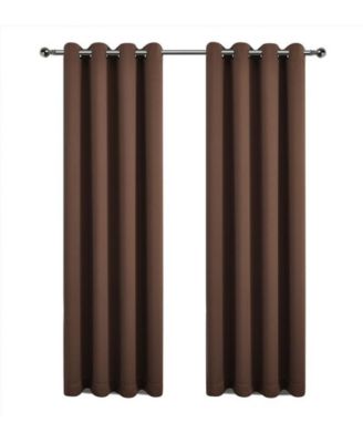 Brown 2 Piece Grommet Top Blackout Curtain Panels For Extra Long Windows