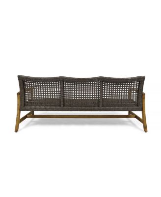Acacia Wood Wicker Outdoor Sofa 3-Seater Patio Conversation Set