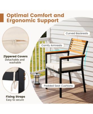 7-Piece Patio Furniture Set Outdoor Dining Chair Set for 6 w/ Acacia Wood and Metal Frame