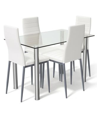 5 Piece Table Chair Dining Set Glass Metal Kitchen Furniture