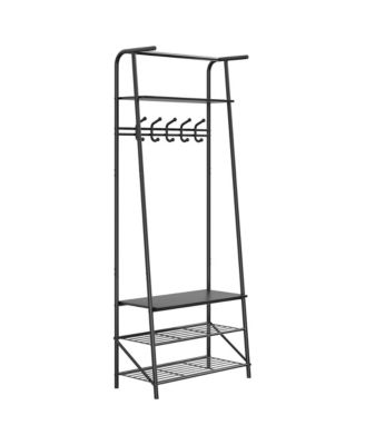 Hall Tree with 5 Hooks, 4-In-1 Entryway Coat Rack and Shoe Storage Bench