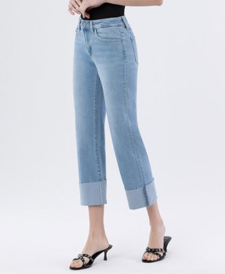 Women's High Rise Cuffed Straight Jeans