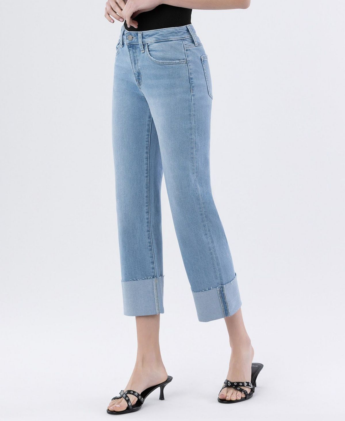 Vervet Women's High Rise Cuffed Straight Jeans view 4 — MAYCSS fashion products
