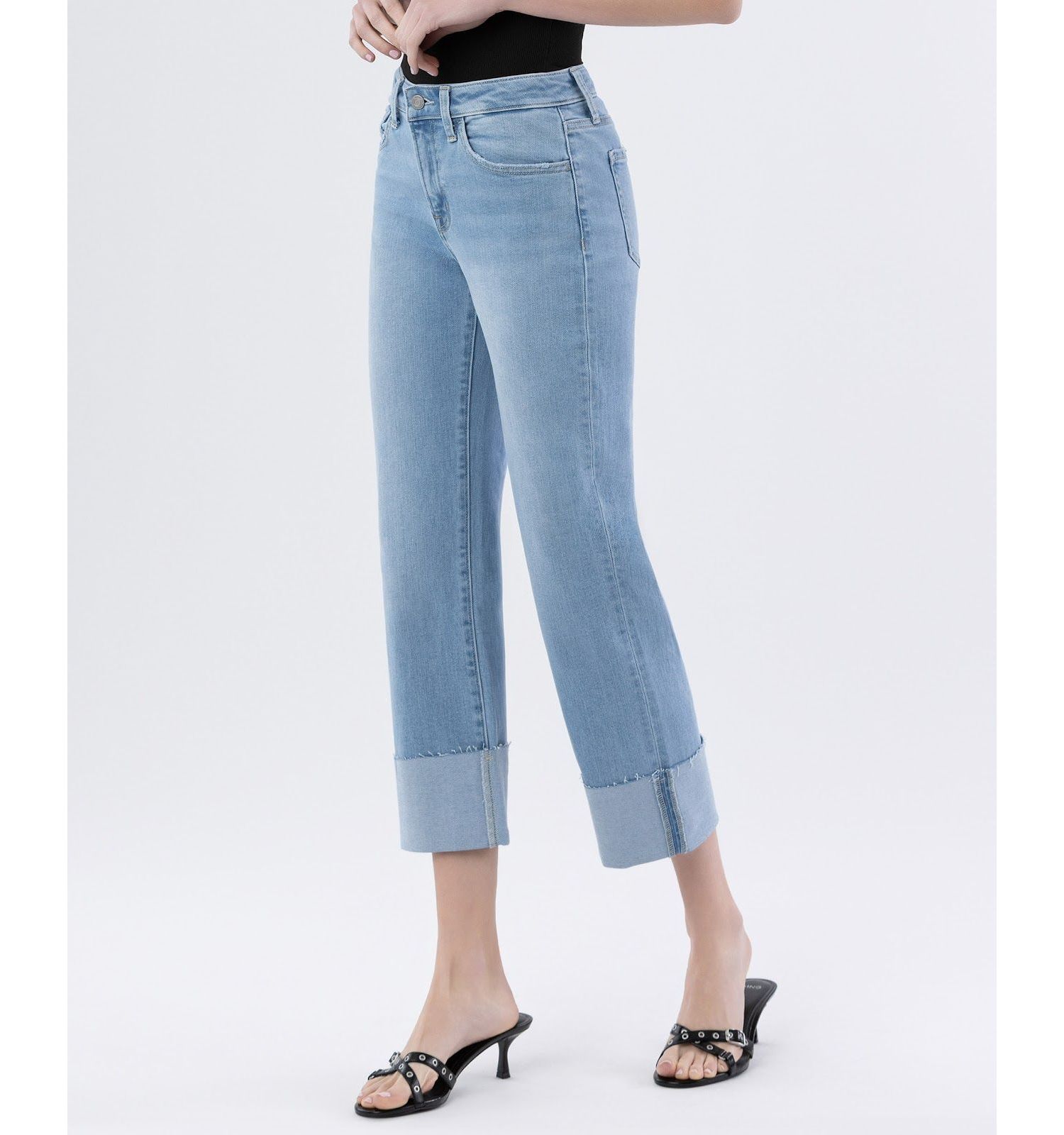 Women's High Rise Cuffed Straight Jeans