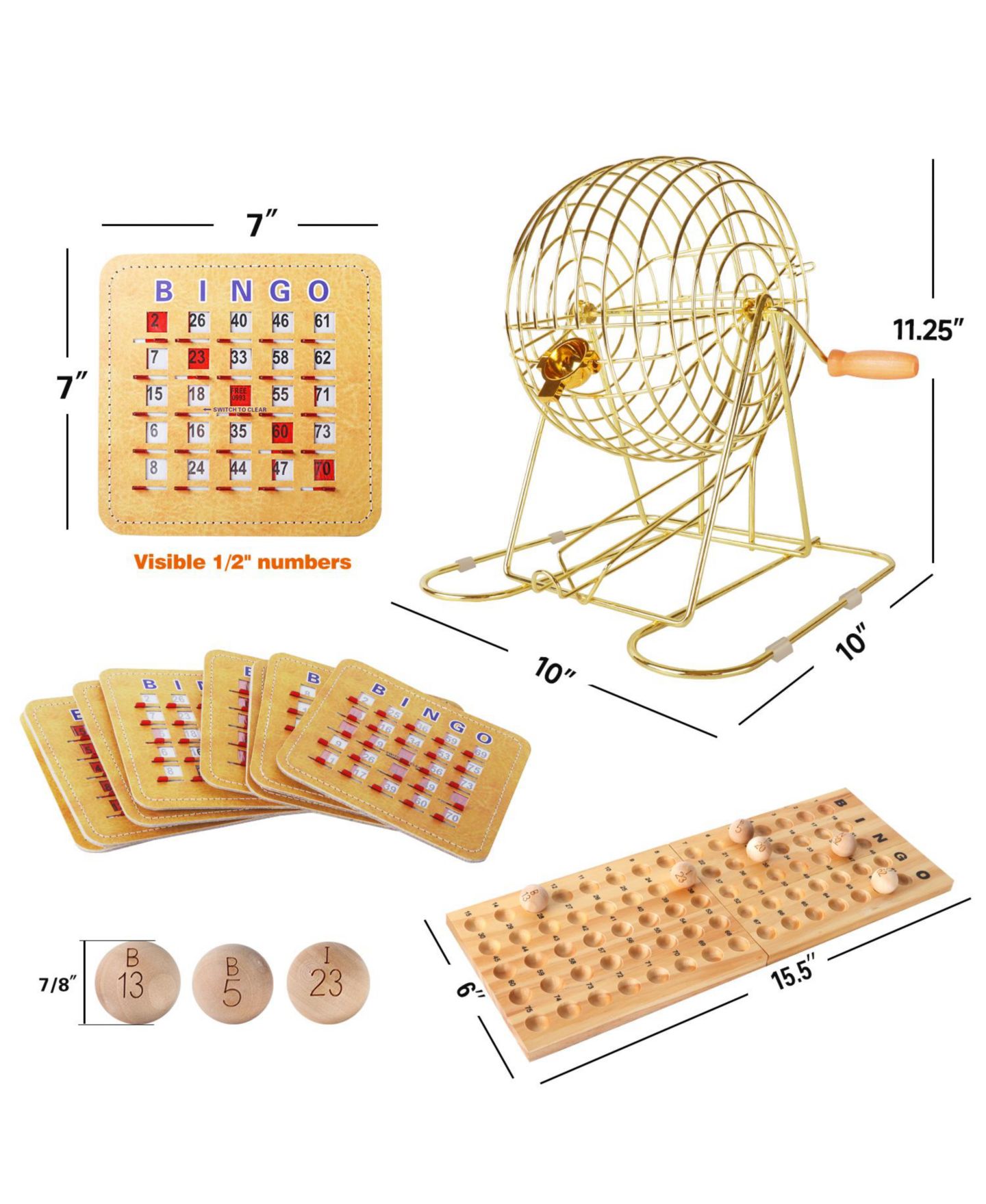 Детские игрушки GSE Games & Sports Expert Bingo Game Set with 75 Balls and 10 Shutter Cards, Ages 6+, цвет: Золотой — фото 2
