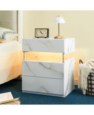 LED Nightstands with 3 Storage Drawers, Modern Bedside Tables with Acrylic Board LED Lights, End Table for Bedroom