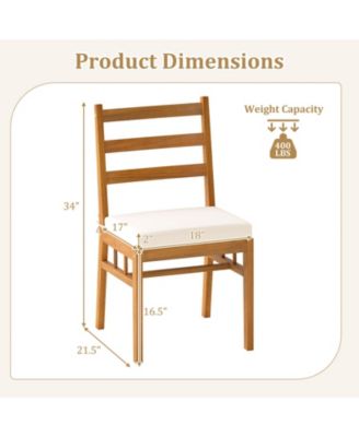 Solid Acacia Wood Patio Chair Set of 4 w/ Padded Seat Cushions