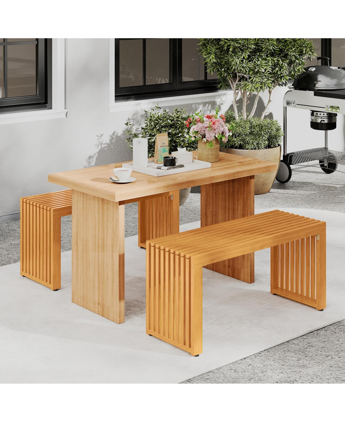 Gymax 2 Pcs 36 Inch Patio Bench All-Slat Acacia Wood Loveseat for 2 People 800 lbs Capacity