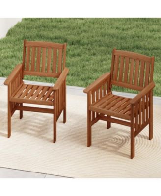 Set of 2 Outdoor Solid Wood Patio Chairs with Slatted Seat