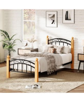Twin Size Bed Frame with Headboard, Twin Platform Bed Frame Wooden Slat Support, No Box Spring Needed, Noise Free Sleep