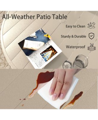 7-Piece Outdoor Dining Set, 6 Stackable Metal Chairs with 1 Round Slatted Table, Sandstone Color, All-Weather Patio Set