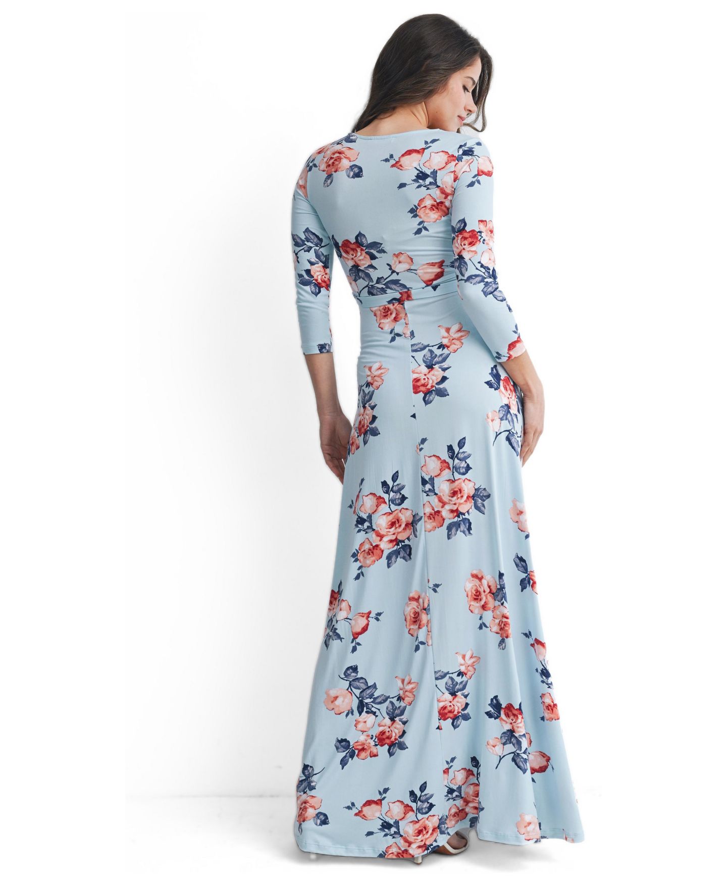 Женское платье Hello Miz Floral Nursing Wrap 3/4 Sleeve V-Neck Maxi, цвет: Небесно-голубой — фото 3